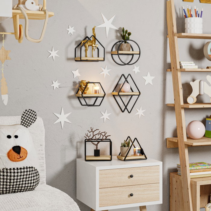 Hanah Home Set de 6 Estantes de Pared de Madera Maciza, Oro y Negro